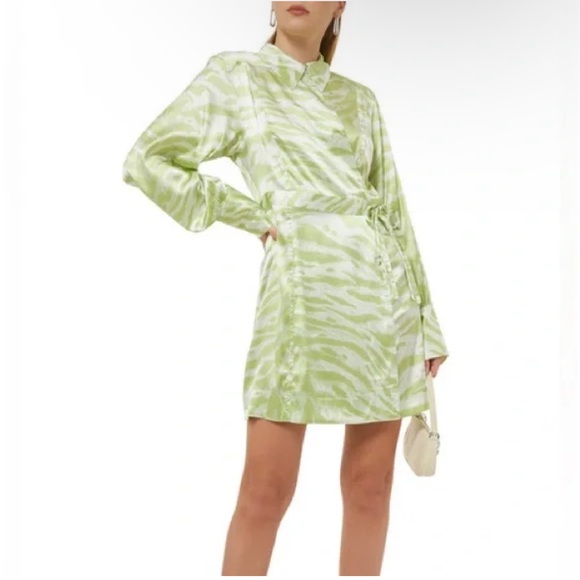 Barely worn Ganni lime green zebra dress